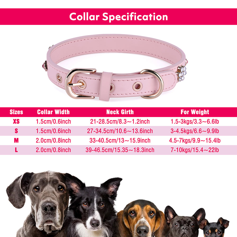 PU Leather Collar with Diamond Crystal -[X802]Cute Rhinestone & Flower