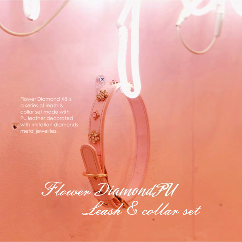 PU Leather Collar with Diamond Crystal -[X802]Cute Rhinestone & Flower